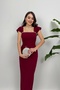 Burgundy Maxi-length Collar Stone-Detail Long Dress - 7