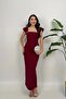 Burgundy Maxi-length Collar Stone-Detail Long Dress - 8