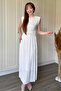 Padded Crinkle Midi Waist Detailed White Dress - 4