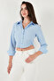 Cotton Blend Slim Fit Long Sleeve Crop Shirt Shirt 6777336 - 5