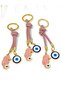 Pink Seahorse Stone Eye Metal Keychain, Metal Evil Eye Beaded Keychain - 2