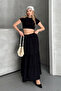 Basic Lined Pleated Women's Long Skirt Black - 4