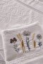 Floral Embroidered 2-Piece Hand Towel - Jacquard Velvet Face Towel - 100% Cotton - White - 7