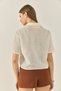 Women's Ecru Daisy Embroidered Short Sleeve Linen Shirt Mg4827 60283244 - 8