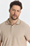 Men's Non-Shrinkable 100% Cotton Fabric Slim Fit Slim Fit Beige Non-Curling Polo Neck T-Shirt - 5