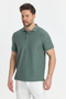 Walfer Men's Green Lycra Cotton Blended Collar Detail Slim Fit Non-Curling Polo Neck T-Shirt - 6