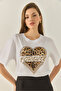 Women's White Forever Stone Printed Leopard Comfortable Fit T-Shirt 1812 60283281 - 4