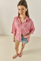 Women's Pink V-Neck Half Sleeve Patterned Printed Shirt 6652 60283258 - 3