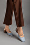 Women's Denim Brown Pearl Low Heeled Shoes - 5