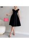 Women Dress Short Sleeve Double Breasted Collar Skirt Flounces Crepe - 5
