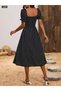 Women's Polka Dot Dress Short Sleeve Geometric Neckline Slit Midi Knitted Crepe - 6