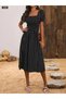 Women's Polka Dot Dress Short Sleeve Geometric Neckline Slit Midi Knitted Crepe - 4