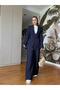 Moila Imported Woven Fabric Jacket +Palazzo Pants Suit Navy Blue - 4