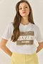 Women's White Printed Stone Detailed Regular Fit Cotton T-Shirt 8136 60283302