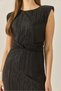 Women's Black Waist Detailed Padded Satin Textured Long Pleated Dress 436 60283307 - 6