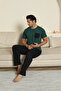 Men's Cotton Pocket Short Sleeve Green Pajama Set - 5