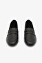 Black Genuine Leather Stitched Women's Loafer Shoes - 3