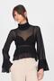 Black Transparent Flounce Sleeve High Neck Blouse 6836 - 2