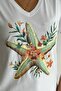 Women's White V-Neck Large Size Starfish Pattern Sequin Sequin Embroidered 100% Cotton Large Size T-Shirt - 2
