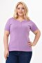 Cotton Lycra Button Detail Basic T-Shirt, Large Size T-Shirt - 4
