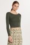 Women's Slim Fit Tight Fit Modal Fabric Long Sleeve Crew Neck Khaki Blouse - 3