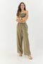 Women's Khaki Striped Gipe Detailed Crop Top Drawstring Waist Wide Leg Pants Top and Bottom Set 60283262 - 5