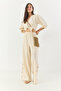 Women's Beige Tie-Detail Blouse Lined Buttoned Cuffed Trousers Lined Top-And-Bottom Set 9266 60281046 - 4