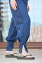 Pleated Leg Navy Blue Design Hijab Parachute Fabric Jumpsuit Swimsuit - 3