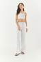 Women's White Striped Gipe Detailed Crop Top Drawstring Waist Wide Leg Pants Top and Bottom Set 60283262 - 4