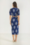 Women's Navy Blue White V-Neck Crop Blouse Slit Detail Skirt Pattern Wrinkled Bottom-Top Set 8037 60284045 - 7