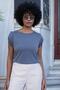 Women's Modal Combed Wide Zero Collar Low Shoulder Epaulet Short Sleeve T-shirt Blouse Anthracite