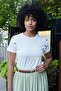 Women's Quality Modal Fabric Crew Neck Button Accessory Short Sleeve T-Shirt Blouse-Cream