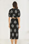 Women's Black White V-Neck Crop Blouse Slit Detailed Skirt Patterned Wrinkled Bottom-Top Set 8037 60284045 - 8