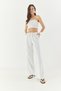 Women's White Striped Gipe Detailed Crop Top Drawstring Waist Wide Leg Pants Top and Bottom Set 60283262 - 5