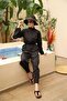 Pleated Leg Design Hijab Parachute Fabric Jumpsuit Swimsuit - 8