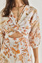Women's Orange Window Detailed Patterned Long Linen Dress 3025 60283273 - 6