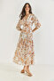 Women's Orange Window Detailed Patterned Long Linen Dress 3025 60283273 - 5