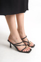 Women's Special Design Thin Cross-Strapped Thin Heeled Black Evening Dress Slippers with Accessories - 7