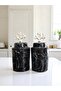Kitchen and Living Room Accessory Decorative Object Spice Rack Cylinder 2-Piece Ceramic Lid Black Marble Silver