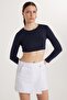 Women's Slim Fit Modal Fabric Cotton Crew-Neck Navy Blue Blouse - 4