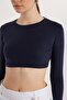 Women's Slim Fit Modal Fabric Cotton Crew-Neck Navy Blue Blouse