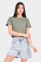 Green Crew Neck Short Sleeve Knitted Women's Crop