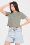 Green Crew Neck Short Sleeve Knitted Women's Crop - 2