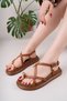 Women's Tan Gold Ring Detailed Daily Sandals Women's Slippers Women's Flip Flops Sandals