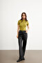 Women's Oil Green Short Sleeve Blouse - 5