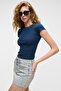 Hopewell Women's Round Neck Knitted Slim Fit Navy Blue T-Shirt - 3