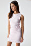 Druid Women's Crew Neck Slim Mini Zero Sleeve Pink Dress - 4
