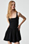 Doumbıan Women's Slim Zippered Body Hugging Pool Collar Short Black Dress - 3