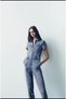 Allbucks Za * -Ra Zippered Half Sleeve Long Denim Jumpsuit Abzra0111
