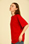 Women's Red Oversize Crew Neck 100% Cotton Plain Basic Summer T-Shirt - 5